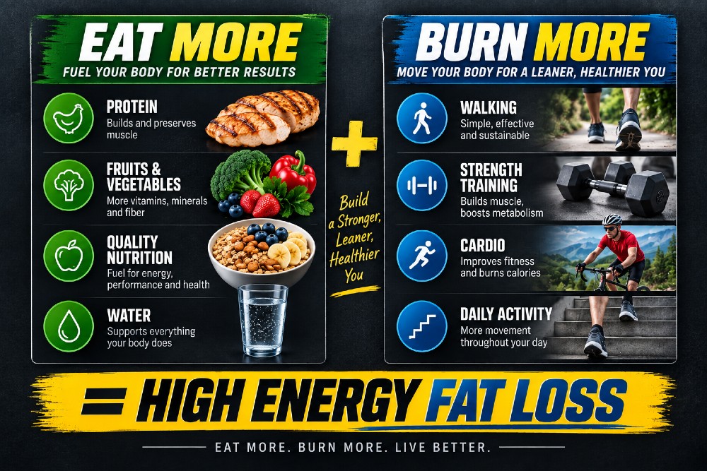 EAT MORE + BURN MORE = HIGH ENERGY FAT LOSS